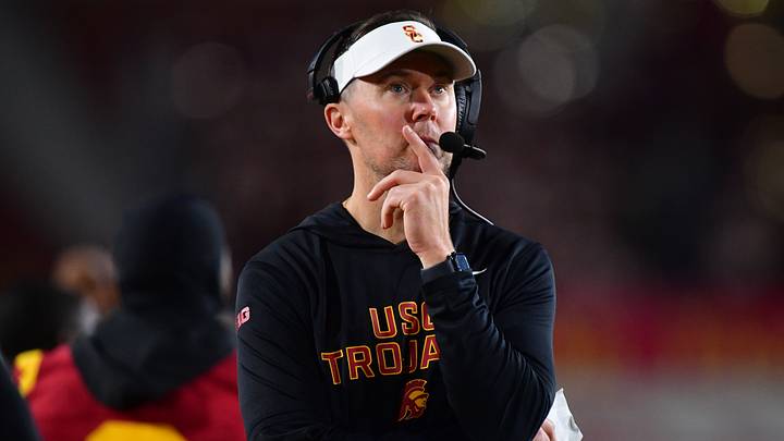 Nov 7, 2025; Los Angeles, California, USA; Southern California Trojans head coach Lincoln Riley watches game action against the Northwestern Wildcats during the second half at the Los Angeles Memorial Coliseum. Mandatory Credit: Gary A. Vasquez-Imagn Images Nov 7, 2025; Los Angeles, California, USA; Southern California Trojans head coach Lincoln Riley watches game action against the Northwestern Wildcats during the second half at the Los Angeles Memorial Coliseum. Mandatory Credit: Gary A. Vasquez-Imagn Images
