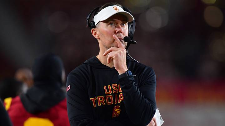 Nov 7, 2025; Los Angeles, California, USA; Southern California Trojans head coach Lincoln Riley watches game action against the Northwestern Wildcats during the second half at the Los Angeles Memorial Coliseum. Mandatory Credit: Gary A. Vasquez-Imagn Images Nov 7, 2025; Los Angeles, California, USA; Southern California Trojans head coach Lincoln Riley watches game action against the Northwestern Wildcats during the second half at the Los Angeles Memorial Coliseum. Mandatory Credit: Gary A. Vasquez-Imagn Images