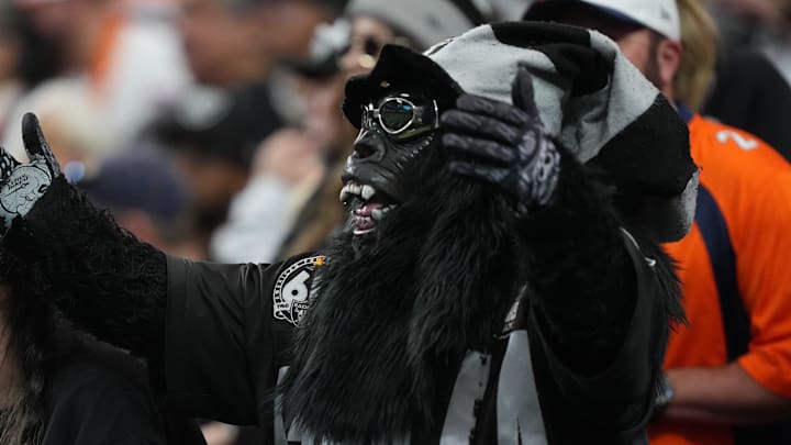 Dec 7, 2025; Paradise, Nevada, USA; Las Vegas Raiders fans show their pride during the first half Denver Broncos at Allegiant Stadium. Mandatory Credit: Kirby Lee-Imagn Images Dec 7, 2025; Paradise, Nevada, USA; Las Vegas Raiders fans show their pride during the first half Denver Broncos at Allegiant Stadium. Mandatory Credit: Kirby Lee-Imagn Images