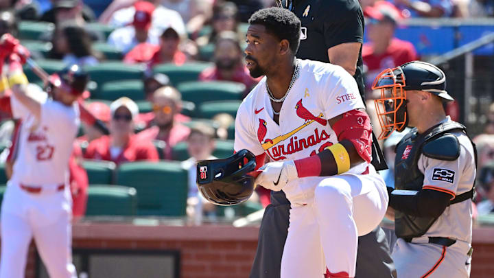 Sep 7, 2025; St. Louis, Missouri, USA; St. Louis Cardinals outfielder Jordan Walker (18) at Busch Stadium. Mandatory Credit: Tim Vizer-Imagn Images