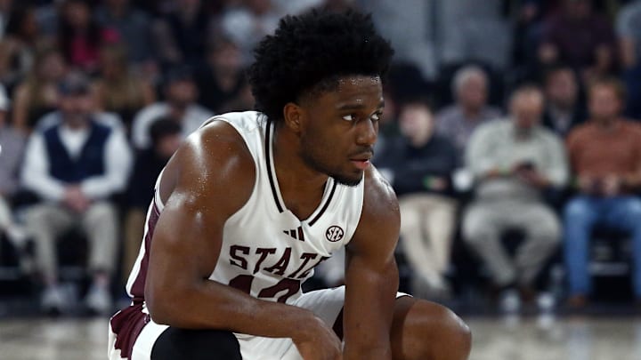 Mississippi State Bulldogs guard Josh Hubbard (12) looks on during the first half against the Texas Longhorns at Humphrey Coliseum. Mississippi State Bulldogs guard Josh Hubbard (12) looks on during the first half against the Texas Longhorns at Humphrey Coliseum.