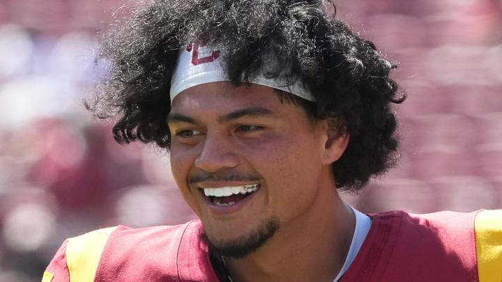Aug 29, 2026; Los Angeles, California, USA; Southern California Trojans quarterback Jayden Maiava (14) and linebacker Taylor Johnson (50) react in the second half against the San Jose State Spartans at United Airlines Field at Los Angeles Memorial Coliseum Aug 29, 2026; Los Angeles, California, USA; Southern California Trojans quarterback Jayden Maiava (14) and linebacker Taylor Johnson (50) react in the second half against the San Jose State Spartans at United Airlines Field at Los Angeles Memorial Coliseum