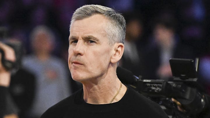 Apr 10, 2026; Chicago, Illinois, USA;  Chicago Bulls Head Coach Billy Donovan looks on before the game against the Orlando Magic  at the United Center. Mandatory Credit: Matt Marton-Imagn Images