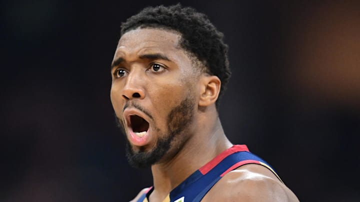 Cleveland Cavaliers guard Donovan Mitchell (45) reacts after a made basket during the second half during game two of the first round of the 2026 NBA Playoffs against the Toronto Raptors at Rocket Arena on April 20, 2026.