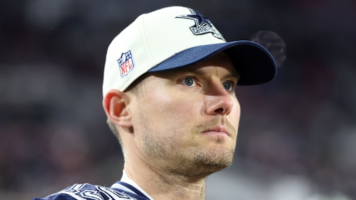 Jan 16, 2023; Tampa, Florida, USA; Dallas Cowboys place kicker Brett Maher (19) in the second half against the Tampa Bay Buccaneers during the wild card game at Raymond James Stadium. Mandatory Credit: Kim Klement-Imagn Images