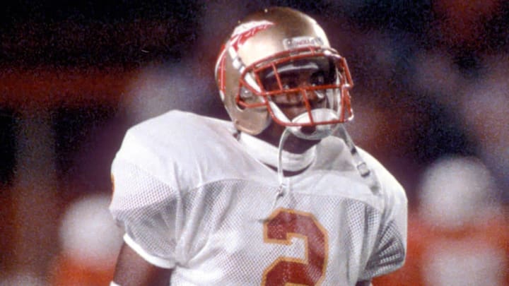 Sep 3, 1988; Miami, FL, USA; FILE PHOTO; Florida State Seminoles cornerback Deion Sanders (2) in action against the Miami Hurricanes at the Orange Bowl. Miami defeated Florida State 31-0. Mandatory Credit: Imagn Images