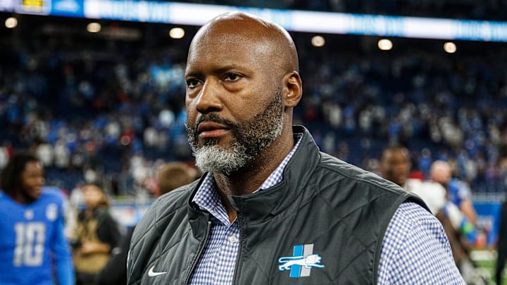 Detroit Lions general manager Brad Holmes walks off the field after the 20-6 win over the Atlanta Falcons 