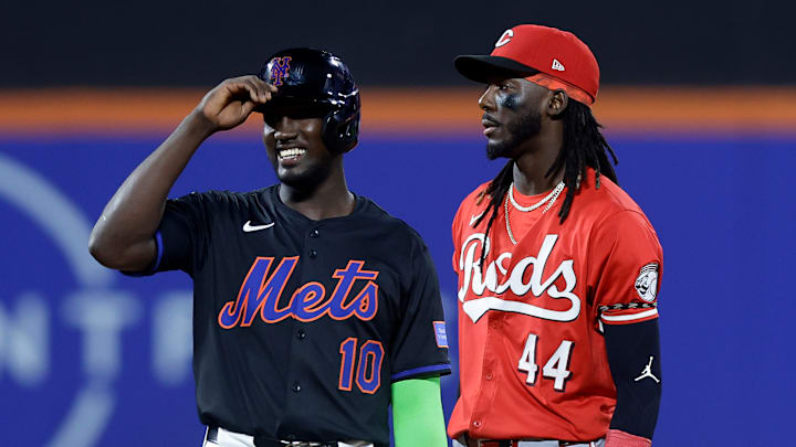 Cincinnati Reds shortstop Elly De La Cruz, New York Mets infielder Ronny Mauricio