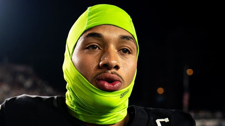 Vanderbilt safety Dontae Carter (1) and safety Randon Fontenette (2) celebrate their overtime victory against Auburn at FirstBank Stadium in Nashville, Tenn., Saturday, Nov. 8, 2025.  