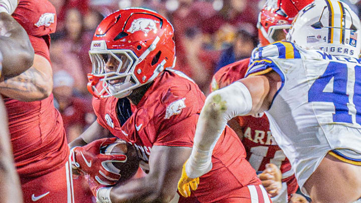 Arkansas Razorbacks running back Braylen Russell against the LSU Tigers at Razorback Stadium in Fayetteville, Ark.