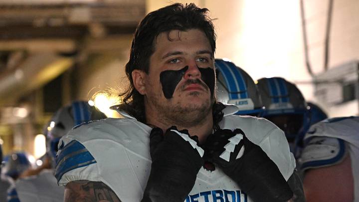 Nov 16, 2025; Philadelphia, Pennsylvania, USA; Detroit Lions guard Tate Ratledge (69) waits in the tunnel against the Philadelphia Eagles at Lincoln Financial Field. Mandatory Credit: Eric Hartline-Imagn Images