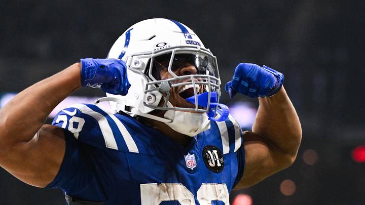 Indianapolis Colts running back Jonathan Taylor (28) celebrates after scoring a touchdown against the Tennessee Titans. Indianapolis Colts running back Jonathan Taylor (28) celebrates after scoring a touchdown against the Tennessee Titans.