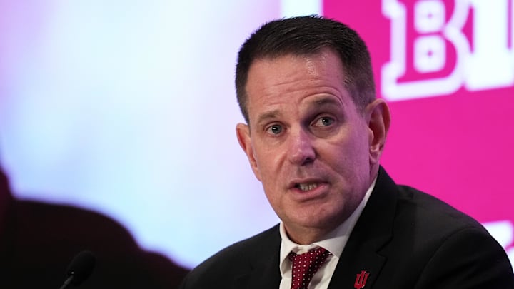 Indiana coach Curt Cignetti speaks to the media during the Big Ten NCAA college football media days at Mandalay Bay Resort. Indiana coach Curt Cignetti speaks to the media during the Big Ten NCAA college football media days at Mandalay Bay Resort.