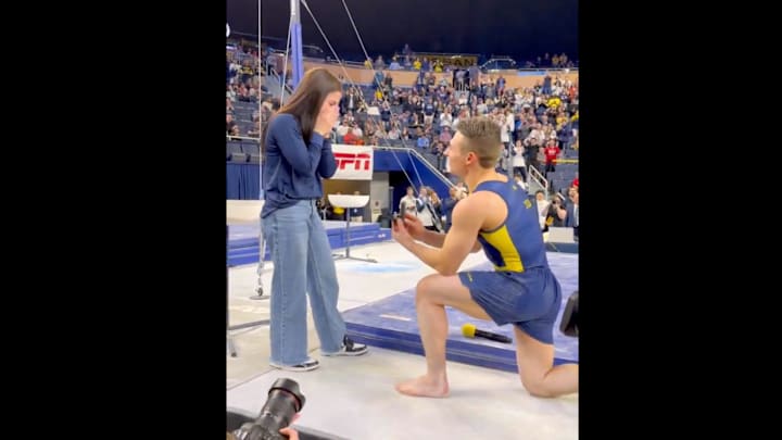 U.S. Olympic and Michigan gymnast Juda proposes after winning NCAA title with the Wolverines U.S. Olympic and Michigan gymnast Juda proposes after winning NCAA title with the Wolverines