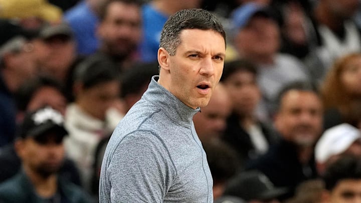 Feb 4, 2026; San Antonio, Texas, USA; Head Coach Mark Daigneault reacts during the first half against the San Antonio Spurs at Frost Bank Center. Mandatory Credit: Scott Wachter-Imagn Images