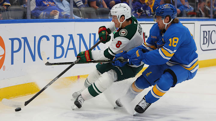 Robert Thomas engaged with rookie Wild Zeev Buium