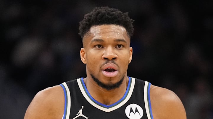 Jan 23, 2026; Milwaukee, Wisconsin, USA;  Milwaukee Bucks forward Giannis Antetokounmpo (34) during the game against the Denver Nuggets at Fiserv Forum. Mandatory Credit: Jeff Hanisch-Imagn Images