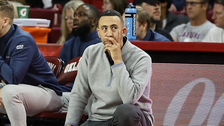 South Alabama Jaguars head coach Richie Riley watches the team against Oklahoma.