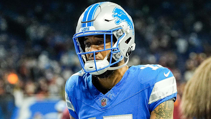 Detroit Lions wide receiver Tim Patrick (17) walks off the field after a 45-31 loss to the Washington Commanders at the NFC divisional round at Ford Field in Detroit on Saturday, Jan. 18, 2025.