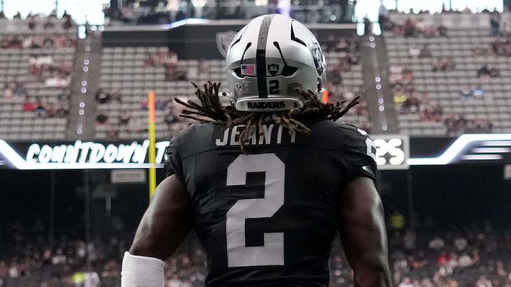 Aug 13, 2026; Paradise, Nevada, USA; Las Vegas Raiders running back Ashton Jeanty (2) enters the field before the game against the Arizona Cardinals at Allegiant Stadium. Mandatory Credit: Kirby Lee-Imagn Images