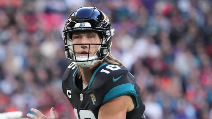 Oct 30, 2022; London, United Kingdom; Jacksonville Jaguars quarterback Trevor Lawrence (16) throws the ball in the first half against the Denver Broncos during an NFL International Series game at Wembley Stadium. Mandatory Credit: Kirby Lee-Imagn Images Oct 30, 2022; London, United Kingdom; Jacksonville Jaguars quarterback Trevor Lawrence (16) throws the ball in the first half against the Denver Broncos during an NFL International Series game at Wembley Stadium. Mandatory Credit: Kirby Lee-Imagn Images