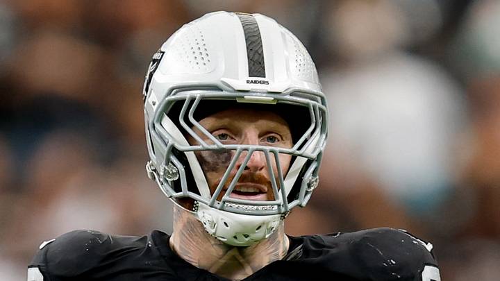 Sep 13, 2026; Paradise, Nevada, USA; Las Vegas Raiders defensive end Maxx Crosby (98) prepares for a play against the Miami Dolphins at Allegiant Stadium. Mandatory Credit: David Brytus-Imagn Images. Sep 13, 2026; Paradise, Nevada, USA; Las Vegas Raiders defensive end Maxx Crosby (98) prepares for a play against the Miami Dolphins at Allegiant Stadium. Mandatory Credit: David Brytus-Imagn Images.