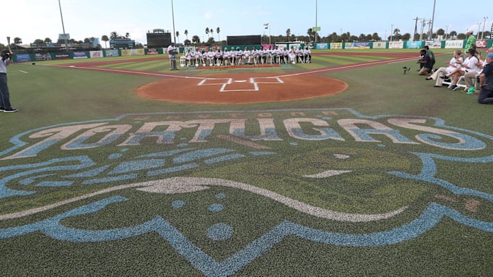 Officials with the City of Daytona Beach, Major League Baseball, Cineinnati Reds, the Daytona Tortugas, the Barton Malow Construction Company and others gather, Thursday August 15, 2024 as they break ground for a major renovation project at Jackie Robinson Ballpark