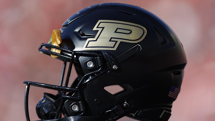 A Purdue Boilermakers helmet sits on the sidelines A Purdue Boilermakers helmet sits on the sidelines