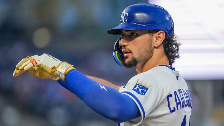 Jun 10, 2026; Kansas City, Missouri, USA; Kansas City Royals right fielder Jac Caglianone (14) celebrates after hitting a one run single against the Texas Rangers during the fifth inning at Kauffman Stadium. Mandatory Credit: Denny Medley-Imagn Images Jun 10, 2026; Kansas City, Missouri, USA; Kansas City Royals right fielder Jac Caglianone (14) celebrates after hitting a one run single against the Texas Rangers during the fifth inning at Kauffman Stadium. Mandatory Credit: Denny Medley-Imagn Images