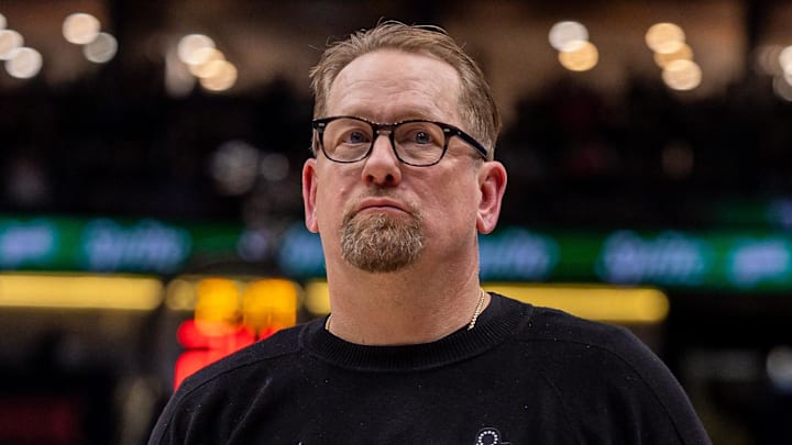 Feb 21, 2026; New Orleans, Louisiana, USA; Philadelphia 76ers head coach Nick Nurse looks on against the New Orleans Pelicans during the second half at Smoothie King Center. Mandatory Credit: Stephen Lew-Imagn Images Feb 21, 2026; New Orleans, Louisiana, USA; Philadelphia 76ers head coach Nick Nurse looks on against the New Orleans Pelicans during the second half at Smoothie King Center. Mandatory Credit: Stephen Lew-Imagn Images