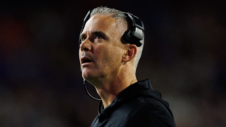 Nov 29, 2025; Gainesville, Florida, USA; Florida State Seminoles head coach Mike Norvell looks on against the Florida Gators during the second half at Ben Hill Griffin Stadium. Mandatory Credit: Matt Pendleton-Imagn Images