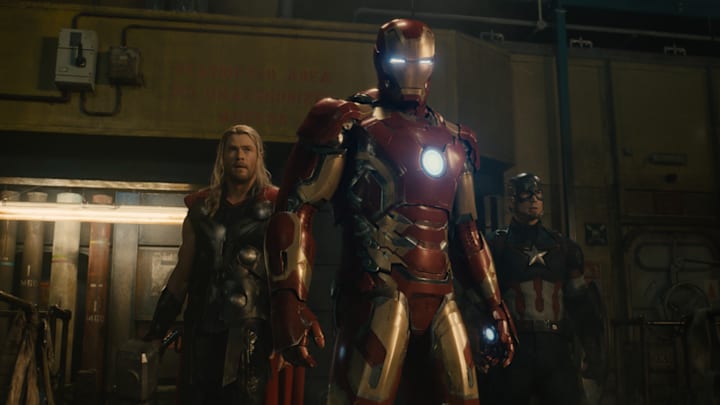 Marvel's Avengers: Age Of Ultron..L to R: Thor (Chris Hemsworth), Iron Man/Tony Stark (Robert Downey Jr.) and Captain America/Steve Rogers (Chris Evans) ..Ph: Film Frame..©Marvel 2015