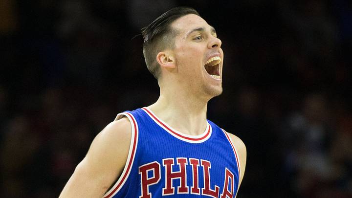 Feb 11, 2017; Philadelphia, PA, USA; Philadelphia 76ers guard TJ McConnell (1) reacts as time winds down on a victory against the Miami Heat at Wells Fargo Center. The Philadelphia 76ers won 117-109. Mandatory Credit: Bill Streicher-USA TODAY Sports Feb 11, 2017; Philadelphia, PA, USA; Philadelphia 76ers guard TJ McConnell (1) reacts as time winds down on a victory against the Miami Heat at Wells Fargo Center. The Philadelphia 76ers won 117-109. Mandatory Credit: Bill Streicher-USA TODAY Sports