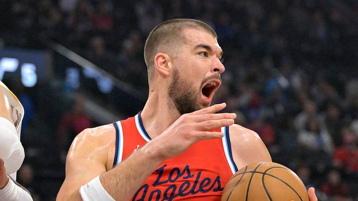Dec 16, 2024; Inglewood, California, USA;   Los Angeles Clippers center Ivica Zubac (40) reacts after being called for a foul in the first half against the Utah Jazz at Intuit Dome. Mandatory Credit: Jayne Kamin-Oncea-Imagn Images