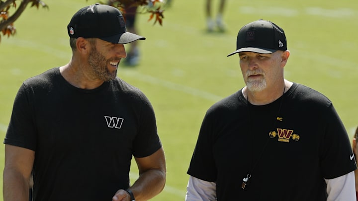 Washington Commanders general manager Adam Peters and head coach Dan Quinn