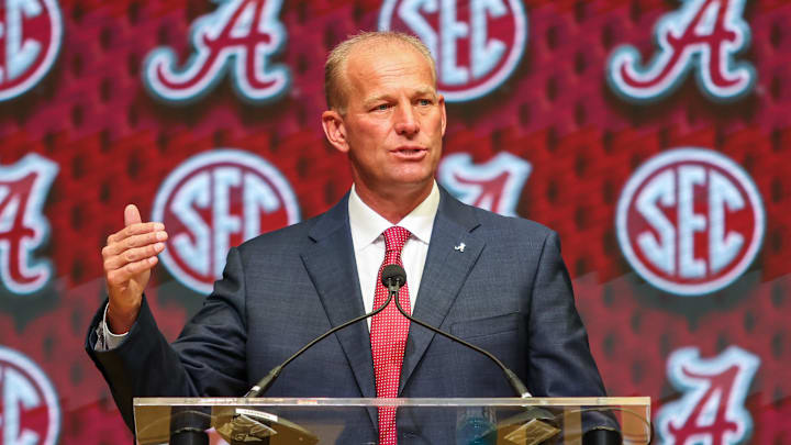 Jul 16, 2025; Atlanta, GA, USA; University of Alabama head coach Kalen Deboer talks to the media during the SEC Media Days at Omni Atlanta Hotel. Mandatory Credit: Jordan Godfree-Imagn Images Jul 16, 2025; Atlanta, GA, USA; University of Alabama head coach Kalen Deboer talks to the media during the SEC Media Days at Omni Atlanta Hotel. Mandatory Credit: Jordan Godfree-Imagn Images
