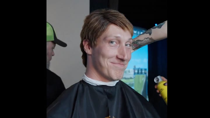 Trevor Lawrence wore a wig when getting his hair cut for the Jaguars’ release video.