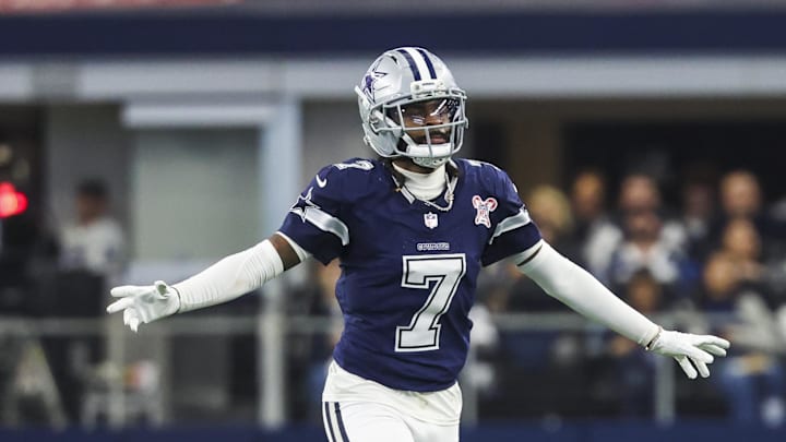 Dallas Cowboys cornerback Trevon Diggs reacts following a play against the Los Angeles Chargers at AT&T Stadium. 