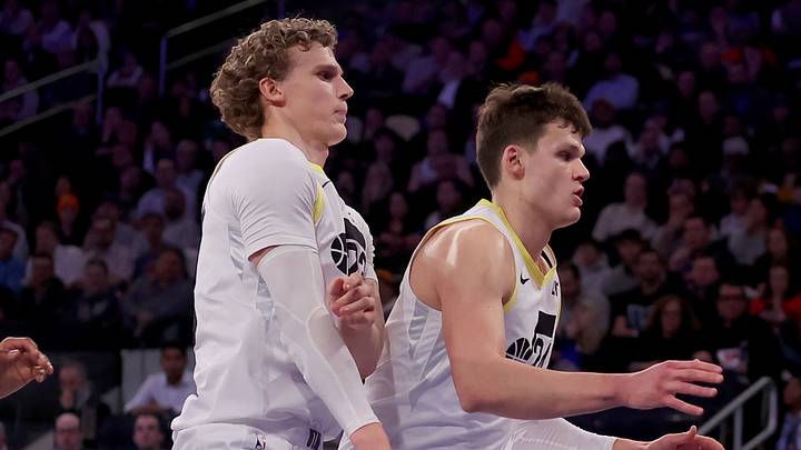 Jan 30, 2024; New York, New York, USA; New York Knicks center Jericho Sims (45) drives to the basket against Utah Jazz forward Lauri Markkanen (23) and center Walker Kessler (24) during the second quarter at Madison Square Garden. Mandatory Credit: Brad Penner-USA TODAY Sports Jan 30, 2024; New York, New York, USA; New York Knicks center Jericho Sims (45) drives to the basket against Utah Jazz forward Lauri Markkanen (23) and center Walker Kessler (24) during the second quarter at Madison Square Garden. Mandatory Credit: Brad Penner-USA TODAY Sports
