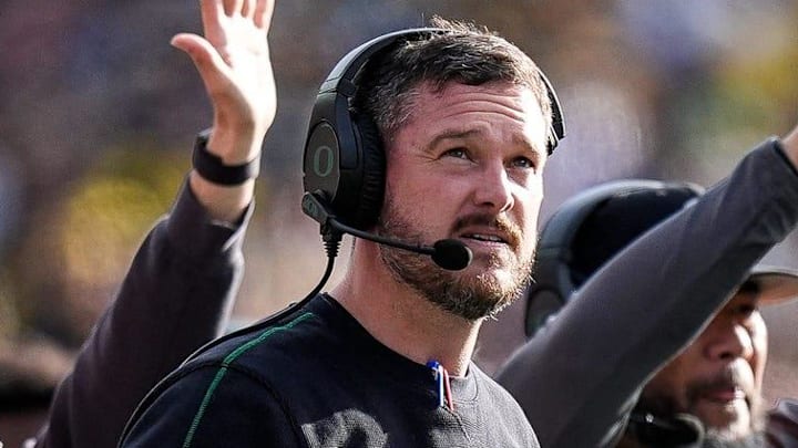 Oregon head coach Dan Lanning watches a play against Michigan during the first half at Michigan Stadium in Ann Arbor on Saturday, Nov. 2, 2024.