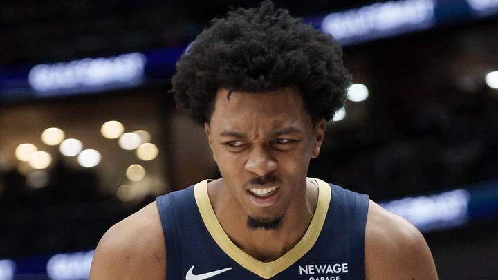 New Orleans Pelicans forward Trey Murphy III (25) reacts after banging his hand during the second half against the Washington Wizards at Smoothie King Center, Mar 8, 2026. New Orleans Pelicans forward Trey Murphy III (25) reacts after banging his hand during the second half against the Washington Wizards at Smoothie King Center, Mar 8, 2026.