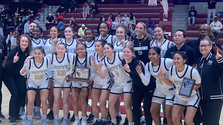 Mitty's girls basketball team, posing after winning another Central Coast Section title two weeks ago, won their fourth straight Northern California Open Division title with a hard-fought 64-60 win over previously unbeaten Clovis West. 