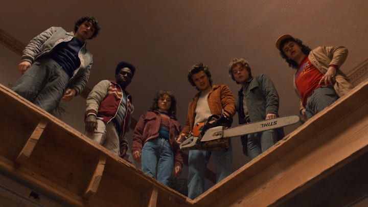STRANGER THINGS. (L to R) Finn Wolfhard as Mike Wheeler, Caleb McLaughlin as Lucas Sinclair, Natalia Dyer as Nancy Wheeler, Joe Keery as Steve Harrington, Charlie Heaton as Jonathan Byers, and Gaten Matarazzo as Dustin Henderson in STRANGER THINGS. Cr. Courtesy of Netflix © 2025 STRANGER THINGS. (L to R) Finn Wolfhard as Mike Wheeler, Caleb McLaughlin as Lucas Sinclair, Natalia Dyer as Nancy Wheeler, Joe Keery as Steve Harrington, Charlie Heaton as Jonathan Byers, and Gaten Matarazzo as Dustin Henderson in STRANGER THINGS. Cr. Courtesy of Netflix © 2025