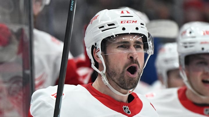 Jan 21, 2026; Toronto, Ontario, CAN; Detroit Red Wings forward Dylan Larkin (71) celebrates aftert scoring the winning goal in overtime against the Toronto Maple Leafs at Scotiabank Arena. Mandatory Credit: Dan Hamilton-Imagn Images Jan 21, 2026; Toronto, Ontario, CAN; Detroit Red Wings forward Dylan Larkin (71) celebrates aftert scoring the winning goal in overtime against the Toronto Maple Leafs at Scotiabank Arena. Mandatory Credit: Dan Hamilton-Imagn Images