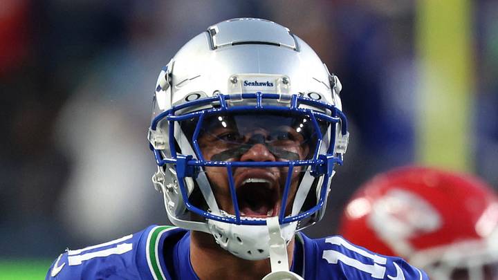 Seattle Seahawks wide receiver Jaxon Smith-Njigba reacts after a play
