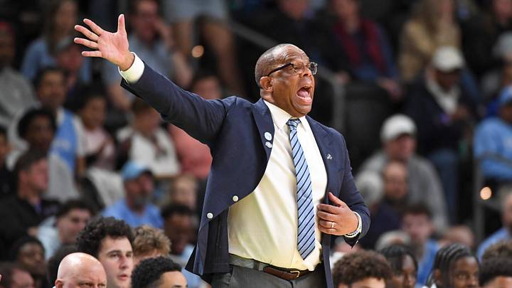 North Carolina Tar Heels head coach Hubert Davis yells down court Thursday, March 19, 2026, during the NCAA Men’s Basketball Tournament first round game against the VCU Rams at Bon Secours Wellness Arena in Greenville, South Carolina.