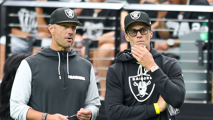 Las Vegas Raiders GM John Spytek, and minority owner Tom Brady