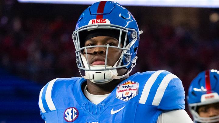 Jan 8, 2026; Glendale, AZ, USA; Mississippi Rebels defensive tackle Will Echoles (52) against the Miami Hurricanes during the 2026 Fiesta Bowl and semifinal game of the College Football Playoff at State Farm Stadium. Mandatory Credit: Mark J. Rebilas-Imagn Images Jan 8, 2026; Glendale, AZ, USA; Mississippi Rebels defensive tackle Will Echoles (52) against the Miami Hurricanes during the 2026 Fiesta Bowl and semifinal game of the College Football Playoff at State Farm Stadium. Mandatory Credit: Mark J. Rebilas-Imagn Images
