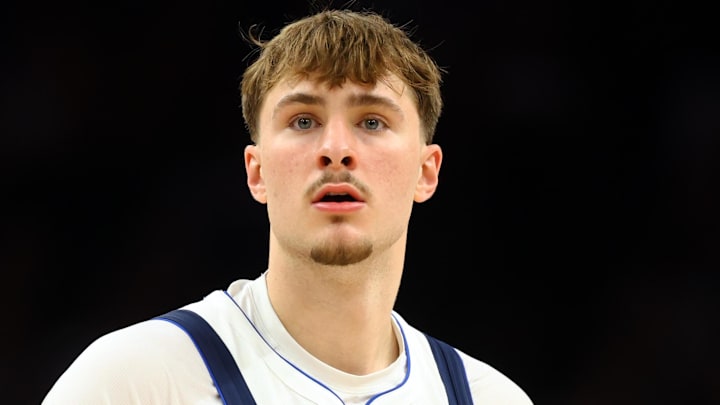 Apr 8, 2026; Phoenix, Arizona, USA; Dallas Mavericks forward Cooper Flagg (32) against the Phoenix Suns in the second half at Mortgage Matchup Center. Mandatory Credit: Mark J. Rebilas-Imagn Images