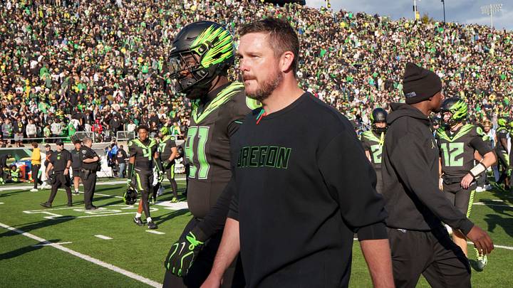 Oregon head coach Dan Lanning walks off the field after the Ducks' loss as the Oregon Ducks host the UCLA Bruins on Oct. 10, 2026, at Autzen Stadium in Eugene, Oregon. Oregon head coach Dan Lanning walks off the field after the Ducks' loss as the Oregon Ducks host the UCLA Bruins on Oct. 10, 2026, at Autzen Stadium in Eugene, Oregon.